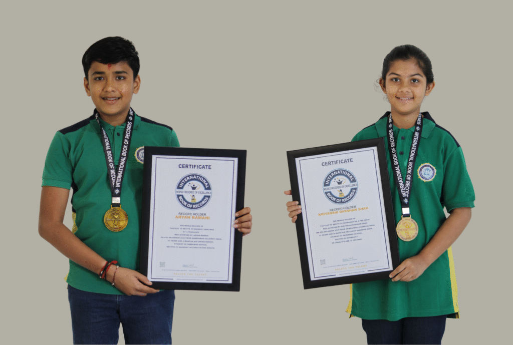 International Book of Records certificate holders – Aryan Ramani and Kriyanshi Shah achievement